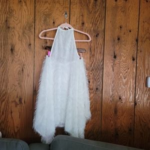 Backless shimmery-shaggy white dress